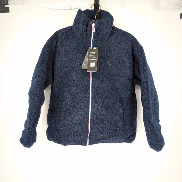 Fourlaps Polar Quilted Reversible Unisex Navy Blue Sherpa Jacket - Size S - NWT - Picture 14 of 15